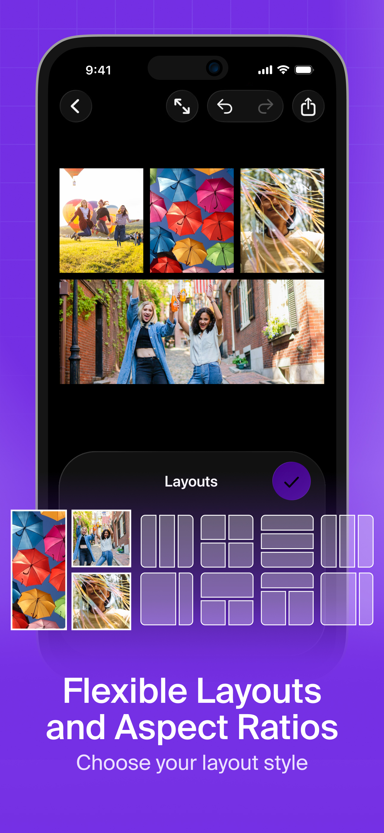 Flexible layouts and aspect ratios for video collages