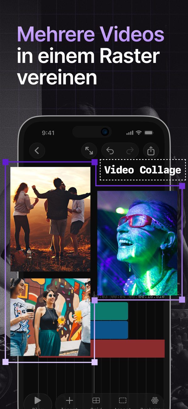 Mehrere Videos in einem Raster kombinieren — Video-Collage-Editor auf dem iPhone