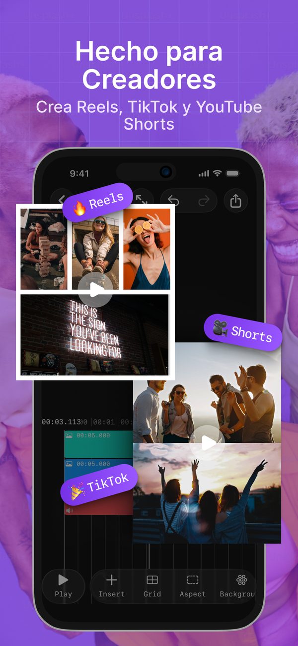 Hecho para creadores: collages de videos para Reels, TikTok y YouTube Shorts