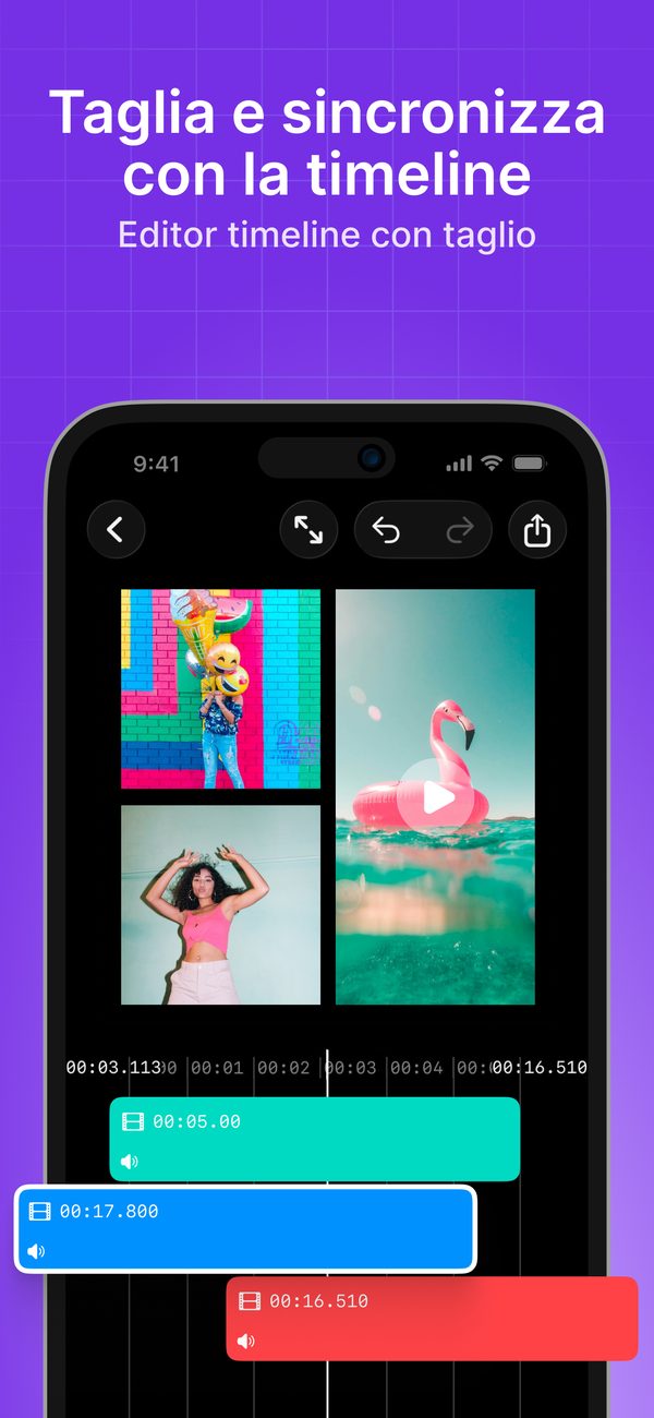 Taglia e sincronizza i video con l'editor timeline