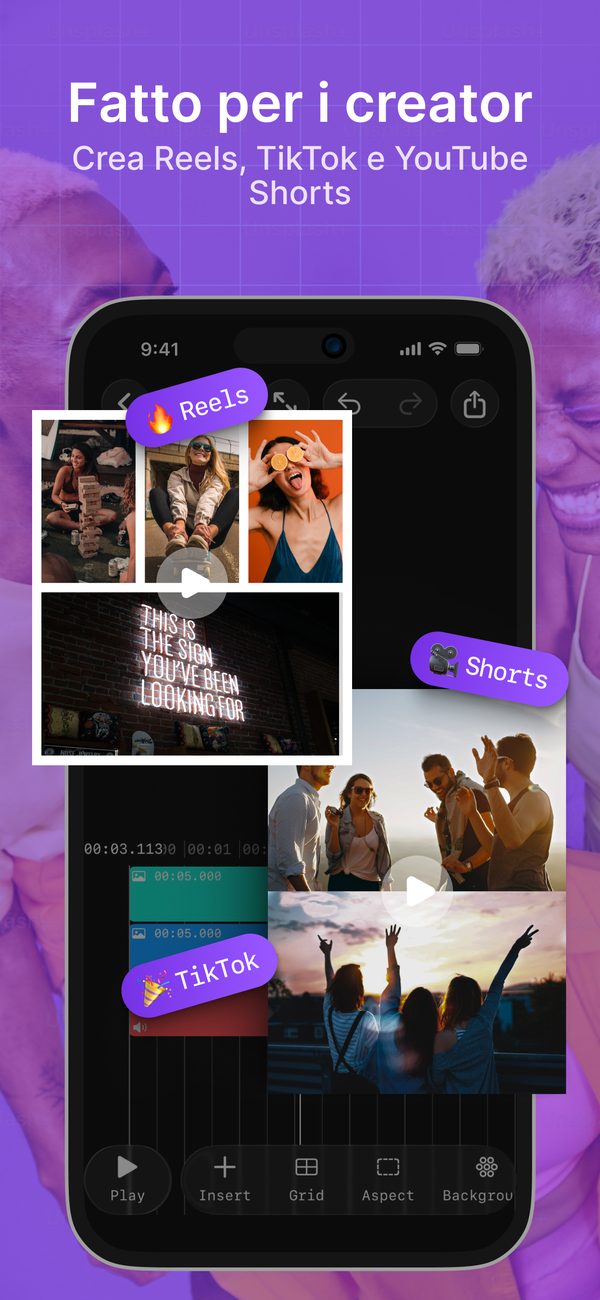 Per i creator — collage video per Reels, TikTok e YouTube Shorts